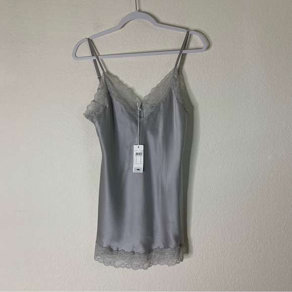 Intimissimi Womens ice gray lace silk slip dress L NEW - Picture 2 of 11